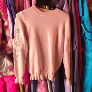 Light pink rhinestone sleeve sweater